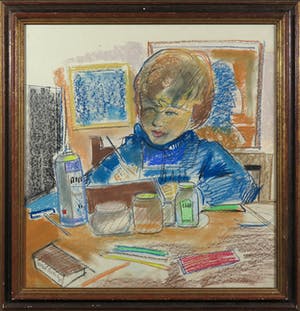 Margot Hudig-Heldring - Pastelkrijt, Knutselend kind - Ingelijst kopen? Bied vanaf 50!
