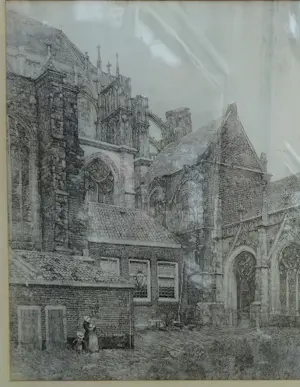 Willem van Leusden - Grote ets Dom van Utrecht met koor, kloostergang en kapellen kopen? Bied vanaf 95!