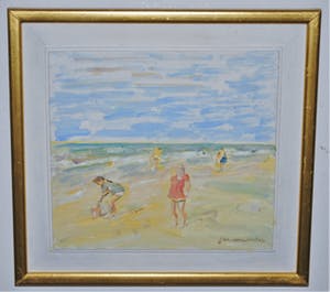 Niet of onleesbaar gesigneerd - kinderen op het strand - olieverf op paneel kopen? Bied vanaf 10!
