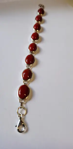 Nieuw Sterling zilveren armband gezet met bloed koraal kopen? Bied vanaf 125!