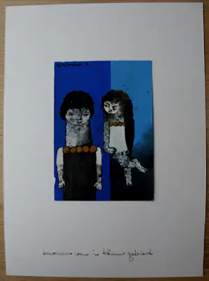 Ans Wortel - Gemengde techniek: ''bewoners van 'n blauw gebied ... - 1976 kopen? Bied vanaf 225!