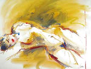 Franscz Witte - Gemengde techniek op papier, Liggend naakt verkocht voor € 1!