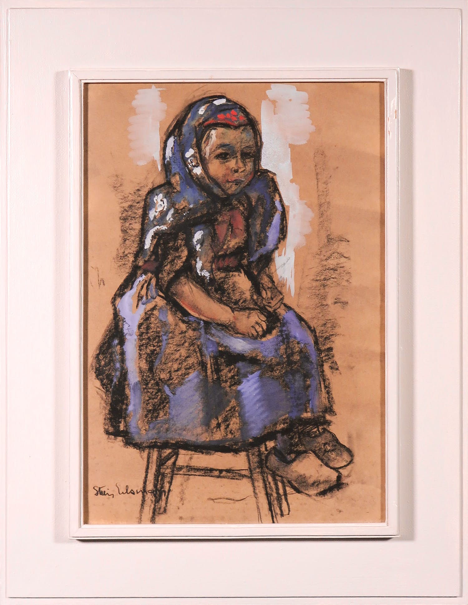 Stien Eelsingh - Houtskool en gouache, Staphorstermeisje - Ingelijst kopen? Bied vanaf 3500!
