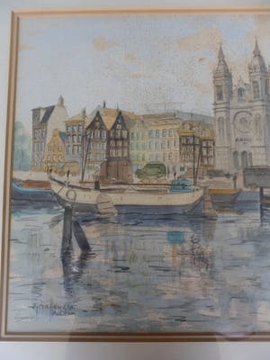 Jan den Hengst - Aquarel. zicht op de St. Nicolaaskerk te Amsterdam. kopen? Bied vanaf 35!