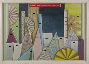 Peter van der Heijden - Olieverf en tempera op paneel, Etalage firma Janssen en Zn - Ingelijst kopen? Bied vanaf 1!