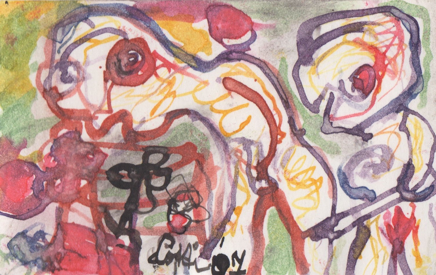 Lotti van der Gaag - Aquarel, 'La brouille/Les révoltes', 1997 verkocht voor € 299!