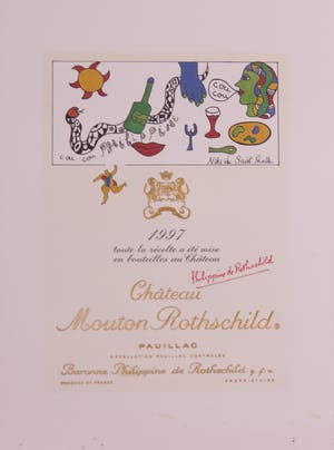 Niki de Saint-Phalle - Gemengde druktechniek, Lot van twee etiketten van Chateau Mouton Rothschild kopen? Bied vanaf 75!