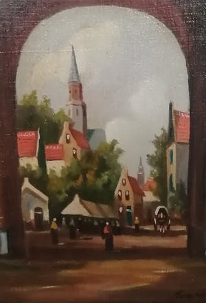 Niet of onleesbaar gesigneerd - Duitse School (20e eeuw) - Dorpsgezicht kopen? Bied vanaf 10!