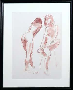 Jan Sluijters (jr.) - Tekening, Zittend en staand naakt - Ingelijst verkocht voor € 60!