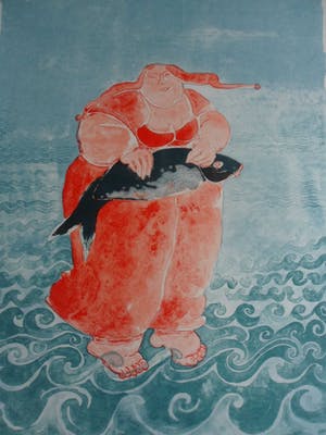 Ada Breedveld - Zeefdruk. Titel, " Vrouw met vis ". kopen? Bied vanaf 50!
