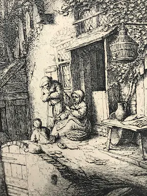 Adriaen van Ostade - Spinnende vrouw, ets kopen? Bied vanaf 300!