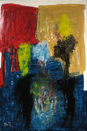 Martin van Wordragen - Olieverf op board, Het overleg - Ingelijst (Groot) kopen? Bied vanaf 250!