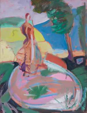 Buy Cora van Vliet - Olieverf op doek, Vrouw in landschap - Ingelijst? Bid from 100!