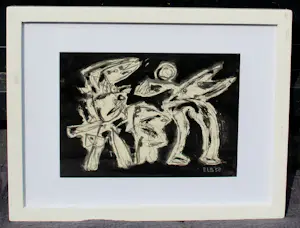 Jan Elburg - Ingelijste inkttekening: 'Figurengroep' - 1958 kopen? Bied vanaf 375!