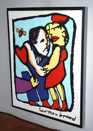 Herman Brood - " Love You " - ingelijste zeefdruk op canvas spieraam & 4 boeken kopen? Bied vanaf 100!