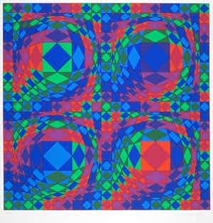 Victor Vasarely - Zeefdruk, Quadrature X verkocht voor € 1!