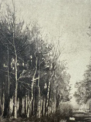 Henri Koetser - handgesigneerde ets | 'Boerin in landschap met schuur' kopen? Bied vanaf 70!