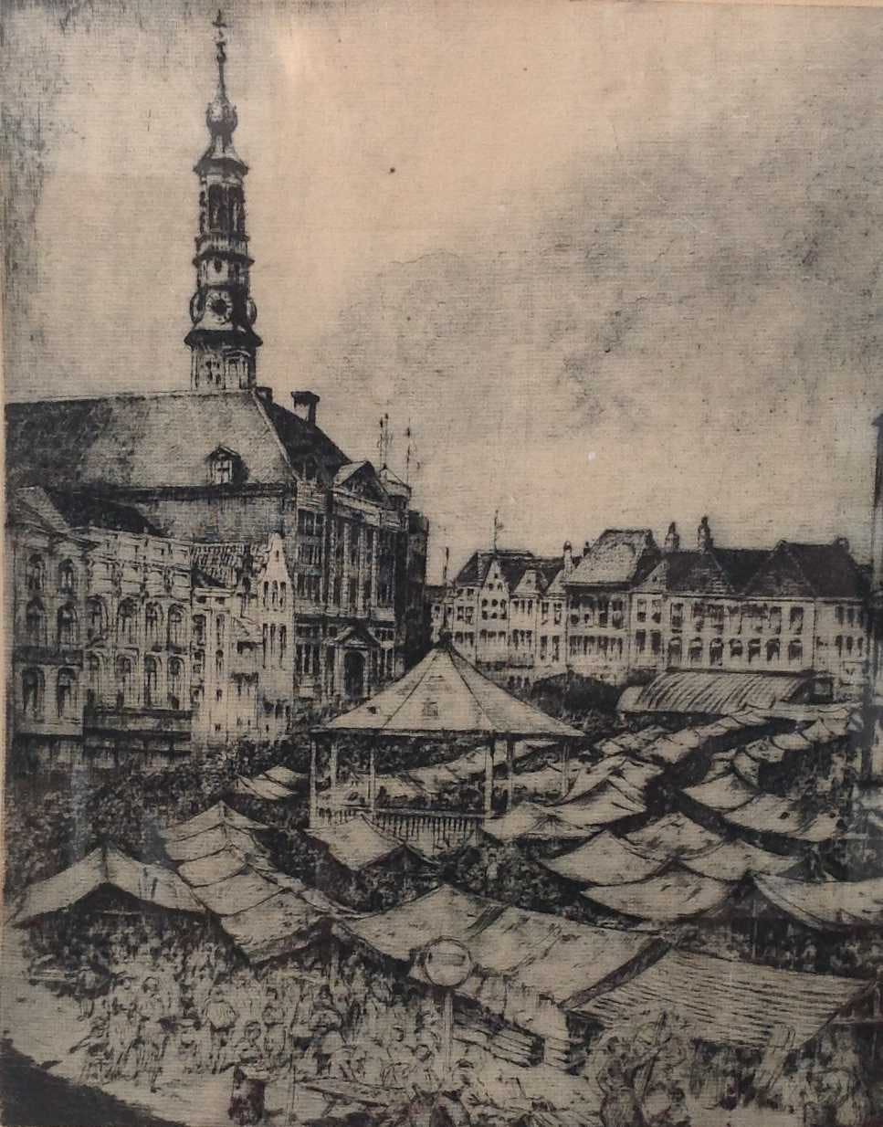 Willem van Leusden - Stadsgezicht met markt  kopen? Bied vanaf 25!
