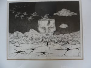 Madeleine Leddy - Ets, Titel, "Vogelvlucht". kopen? Bied vanaf 35!