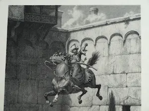 Frederik Hendrik Weissenbruch - Litho, Sprong van de laatste Mammeluk – ingelijst - ca 1870 kopen? Bied vanaf 10!