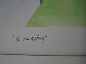 Henri de Haas - Karakteristieke Surrealistische Gouache "de Wandeling" gesigneerd 1971 GROOT! kopen? Bied vanaf 30!