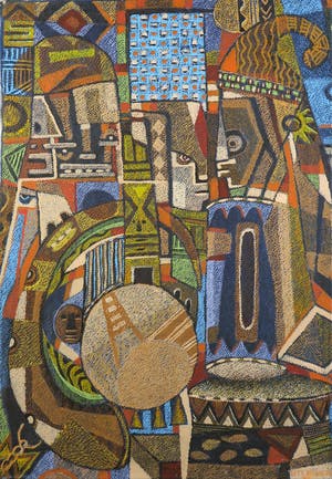 Uti Ndueze - Acryl op doek, Compositie met figuren kopen? Bied vanaf 100!