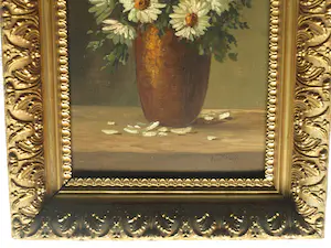 Niet of onleesbaar gesigneerd - 2x Olieverf op paneel, ingelijst , Bloemen kopen? Bied vanaf 1!