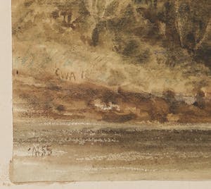 Niet of onleesbaar gesigneerd - Aquarel, Rivierlandschap met bootje - Ingelijst kopen? Bied vanaf 1!