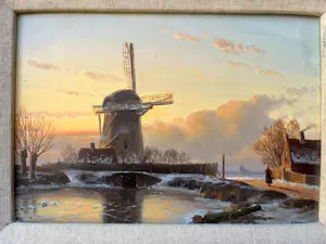 AcheterAnton Karssen - Winters landschap met vrouw op een pad bij een molen? Enchérissez de 390!