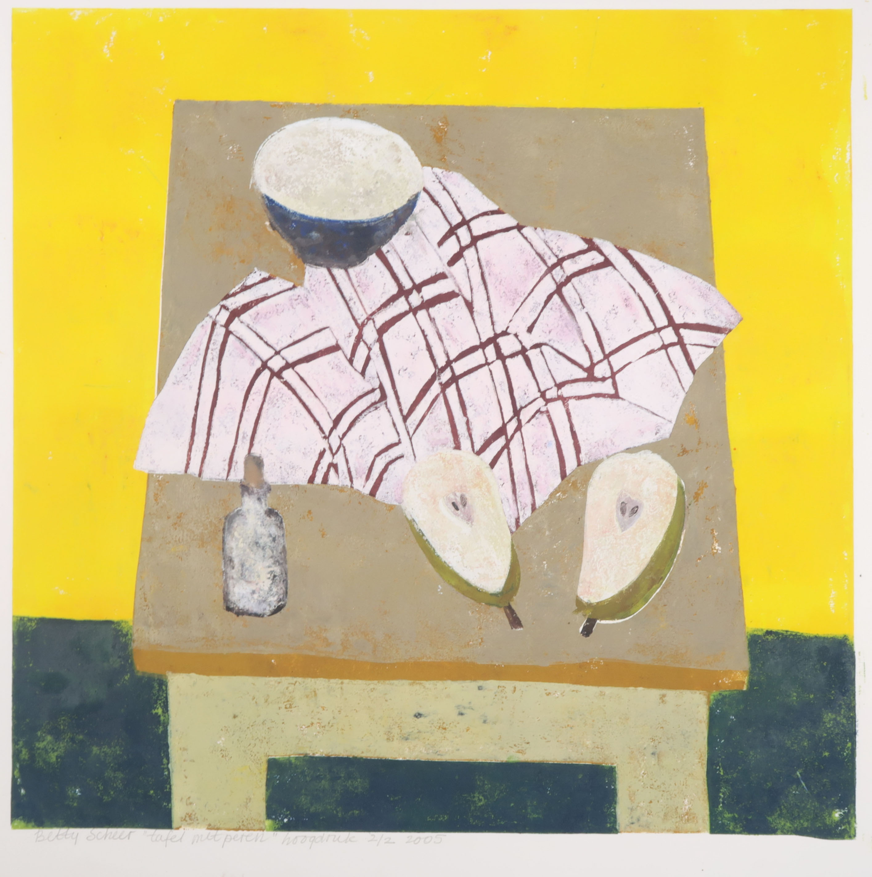 Betty Scheer - Linosnede, Tafel met peren verkocht voor € 50!