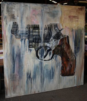 Ronald Hooft - Zeer groot schilderij (200 x 200 cm), “Gun” – New York, 1992 kopen? Bied vanaf 1!
