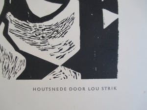 Lou Strik - Houtsnede "Kind in box" kopen? Bied vanaf 30!