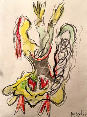 Jan Sierhuis - Acryl/Krijt op geschept papier verkocht voor € 1!