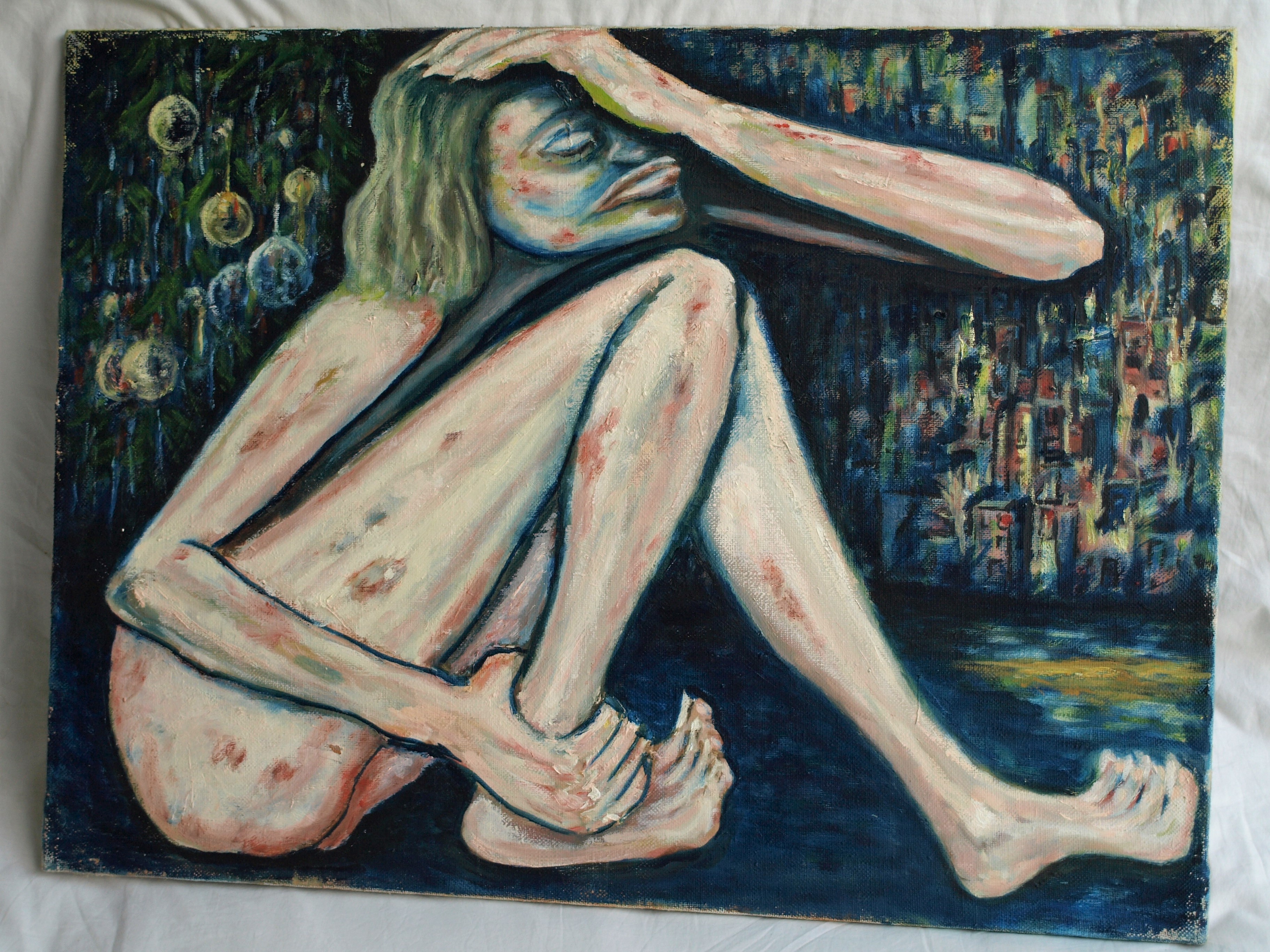 Niet of onleesbaar gesigneerd - Olieverf op doek , Christmas is coming to town – 60 x 80 cm  kopen? Bied vanaf 1!