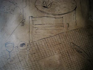 Bart Baele - Eigenzinnig Belgisch kunstenaar "Mijn kamer met slapende Kat" potloodtekening kopen? Bied vanaf 1!