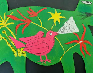 Corneille - Metalen sculptuur Groene kat met vogel / Chat Vert Avec Oiseau kopen? Bied vanaf 525!