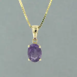14k geel gouden collier  met hanger bezet met amethist - 45 cm kopen? Bied vanaf 165!