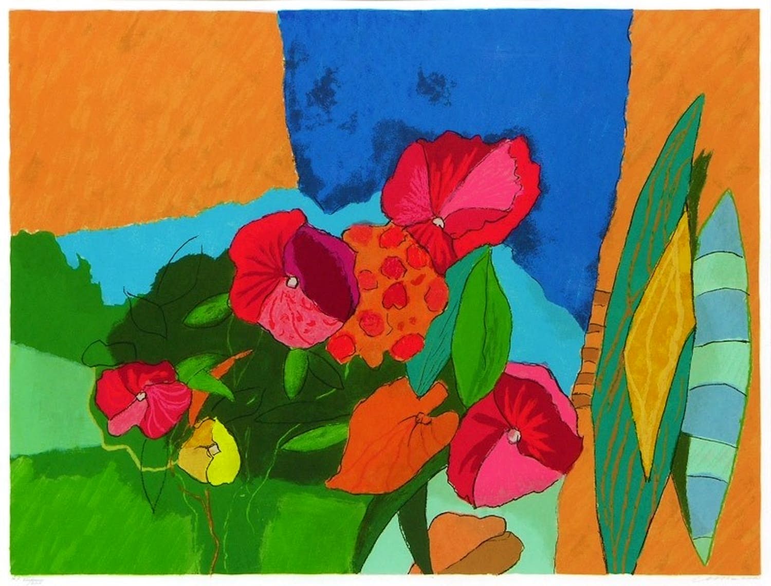 Henk van Vessem - Kleurenzeefdruk FLEURS I Handgesigneerd--GROOT!!! verkocht voor € 45!