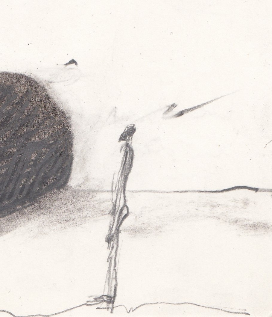 Jon Marten - Houtskool/potlood op karton- De kei en ik. 1980 kopen? Bied vanaf 1!