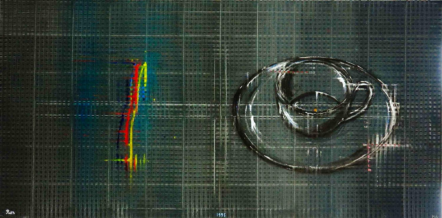 Hannes Postma - Olieverf op doek, Zwart verschuiving (Zeer groot) verkocht voor € 1!