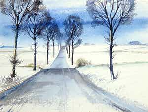 Niet of onleesbaar gesigneerd - Aquarel, Weggetje verkocht voor € 1!