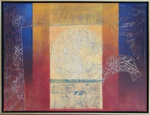 Bert Grotjohann - Abstracte compositie met gouden zon (Ingelijst) kopen? Bied vanaf 150!