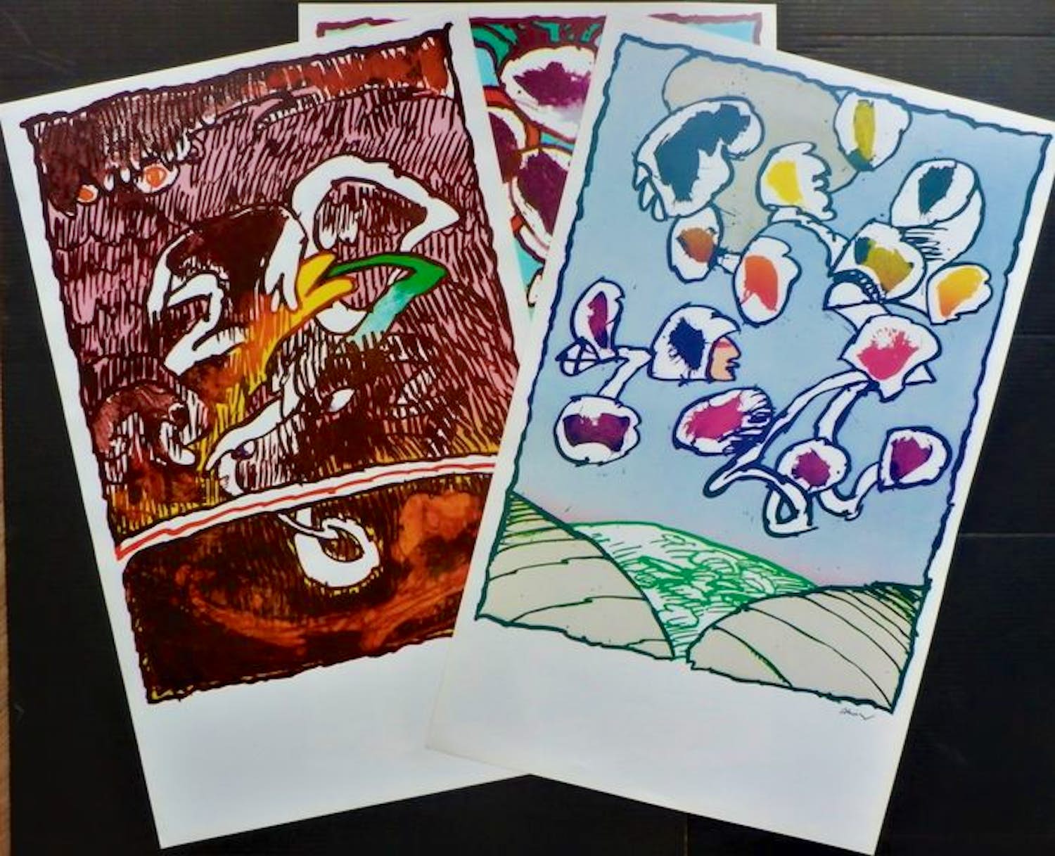 Pierre Alechinsky - SET van DRIE Kleurenoffset-litho,s PARIS--GREAT en GALACTIC uit 1978 verkocht voor € 85!