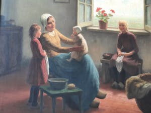 Henri Heyligers - vrouw met kinderen in boereninterieur kopen? Bied vanaf 400!