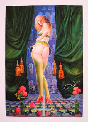 Ernst Fuchs - Kleurenzeefdruk op LINNEN UTA Handgesigneerd. verkocht voor € 55!