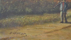 Niet of onleesbaar gesigneerd - Dorpje aan het water - Olieverf op paneel - Gesigneerd kopen? Bied vanaf 1!