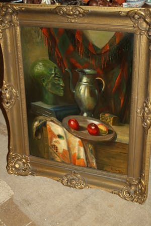 Hendrikus van Langen - STILLEVEN MET ART DECO BEELD EN TINNEN KAN kopen? Bied vanaf 175!