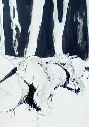 Piet van der Hem - tekening (aquarel/inkt) - het erfpachtstelsel in den Haagschen raad - 1929 verkocht voor € 125!