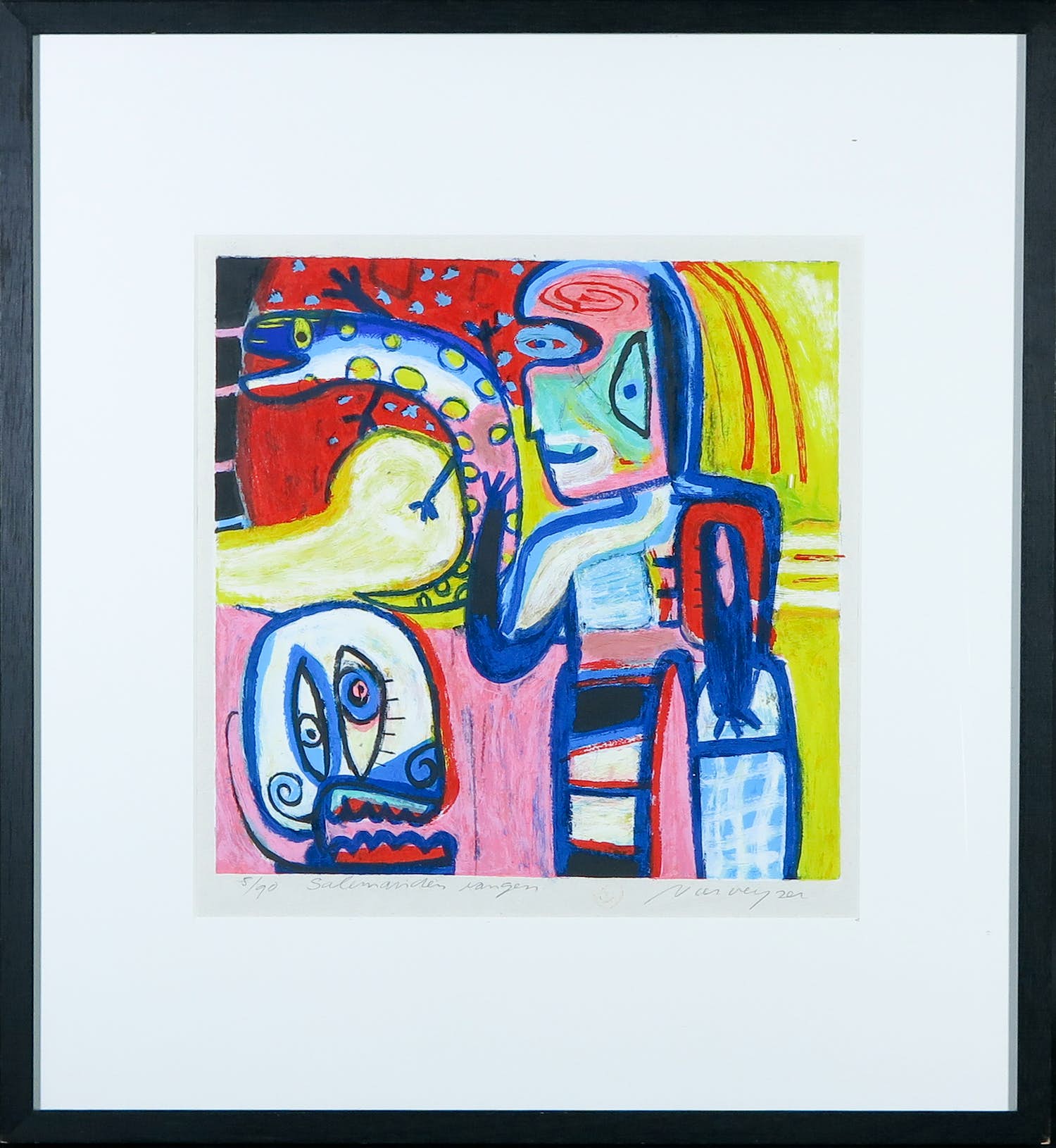 Henk Vierveijzer - Zeefdruk, Salamanders vangen - Ingelijst verkocht voor € 50!