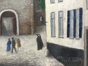 Niet of onleesbaar gesigneerd - Kerkgang | fraai geschilderd tafereel kopen? Bied vanaf 1!